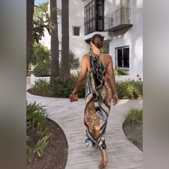 ZARA ~ COLLECTION PRINTED HALTER DRESS - Picture 7 of 12